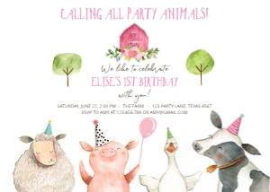 Birthday Invitation Farm Party Animals Blank Girl 0155 design preview