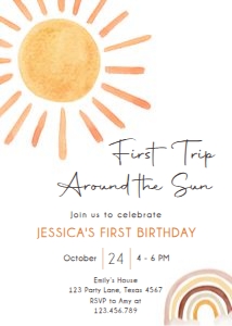 Birthday Invitation Sun Watercolor First Trip 0431 design preview
