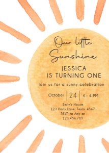 Birthday Invitation Sun Watercolor Little Sunshine V2 0431 design preview