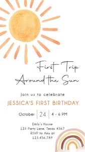 Birthday Invitation Sun Watercolor First Trip 0431 Phone design preview