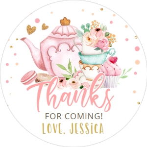 Favor Tag Tea Party Pink Round 0349: Tag Tea Party Pink 0349