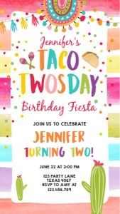 Birthday Invitation Taco Twosday Fiesta Colors White Phone 0134 design preview