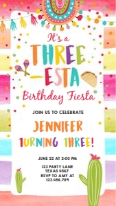 Birthday Invitation Three esta Fiesta Colors White Phone 0134 design preview