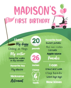 Milestone Sign Golf White Girl Pink 0405 design preview