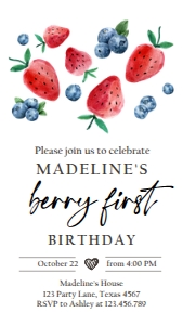Birthday Invitation Strawberry Blueberry Watercolor Red 0399 Phone design preview