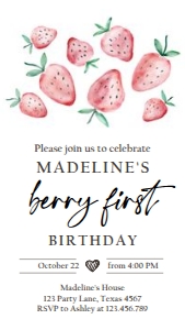 Birthday Invitation Strawberry Watercolor 0399 Phone design preview
