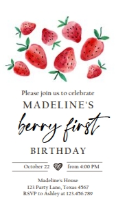 Birthday Invitation Strawberry Watercolor Red 0399 Phone design preview