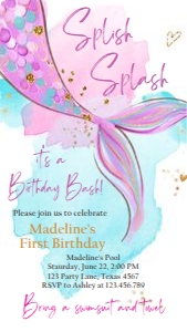 Birthday Invitation Mermaid Tail Watercolor 0403 Phone design preview