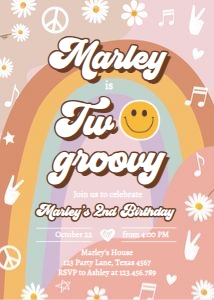 Invitation Birthday Two Groovy V2 0432 design preview