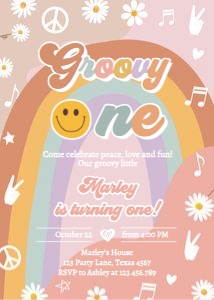 Invitation Birthday Groovy One 0432 design preview