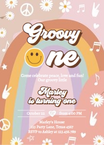 Invitation Birthday Groovy One V2 0432 design preview