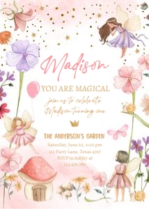 Invitation Birthday Fairy Forest One Magical Purple Pink 0406 design preview