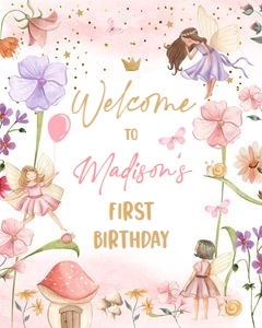 Welcome Sign Fairy Forest Birthday Purple Pink 0406 design preview