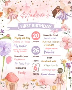 Birthday Milestone Sign Fairy Forest 0406 Purple Pink design preview
