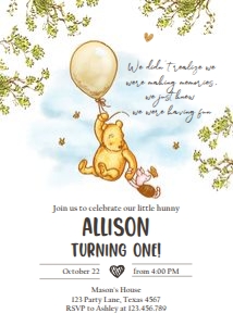 Invitation Birthday Winnie The Pooh Neutral V2 Girl 0425 design preview