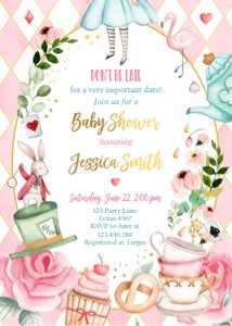 Invitation Baby Shower Alice Pink 0350 design preview