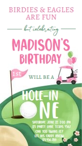 Invitation Golf Hole in One Pink White Phone 0405 design preview