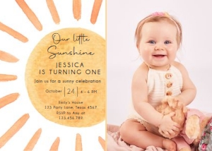 Birthday Invitation Sun Watercolor Little Sunshine V2 0431 - Photo design preview