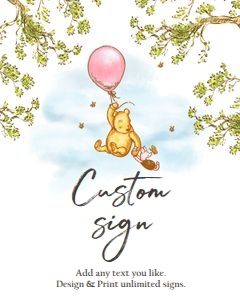 Custom Editable Sign Winnie the Pooh V2 Pink 0425 design preview