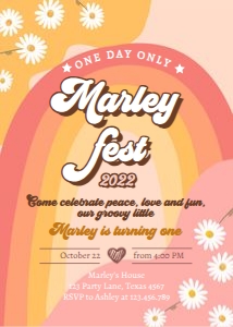 Invitation Birthday Festival Retro Pink 0428 design preview