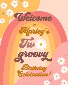 Welcome Sign Birthday Two Groovy Pink Dark 0428 design preview