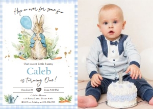 Invitation Birthday Peter Rabbit Blue v2 - Photo design preview