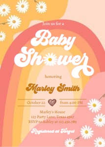 Invitation Baby Shower Retro Rainbow Pink 0428 design preview