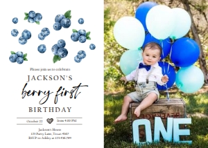 Birthday Invitation Blueberry Watercolor Photo 0399 design preview