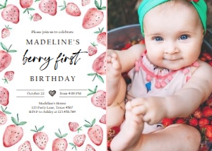 Birthday Invitation Strawberry Watercolor Berry First Round 0399 - Photo design preview