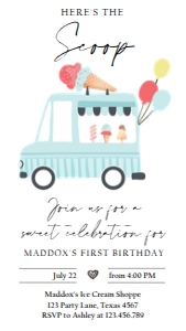 Birthday Invitation Ice Cream Truck Simple Blue The Scoop Phone 0415 design preview
