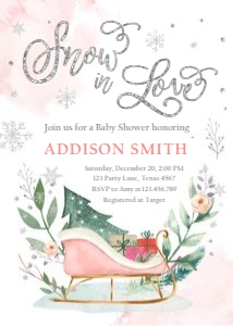 Baby Shower Invitation Sleigh Silver Snow in Love 0353 design preview