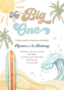 Invitation Birthday Surf Big One 0433 design preview