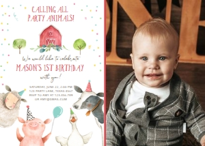 Birthday Invitation Farm Animals Confetti Boy Vertical 0155 Photo design preview