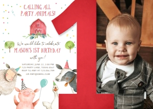 Birthday Invitation Farm Animals Confetti Boy Vertical 0155 Photo One design preview