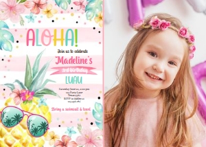 Birthday Invitation Hawaiian Luau Pineapple Aloha 0413 - Photo design preview