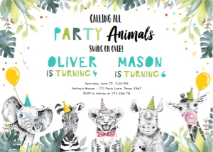 Birthday Invitation Party Animals Combined Joint Boys 0322 design preview