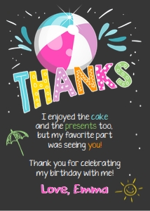Thank you Card Splish Splash Pool Party Girl Black 0169 design preview