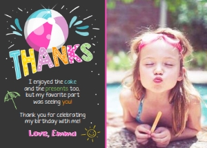 Thank you Card Splish Splash Pool Party Girl Black 0169 - With Photo design preview