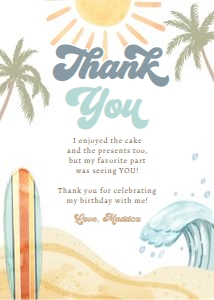 Birthday Thank You Card Surf 0433 design preview