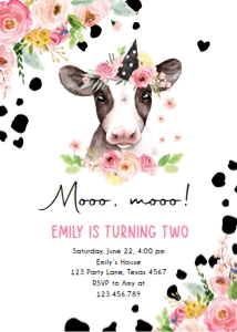 Birthday Invitation Cow Mooo Two 0434 design preview