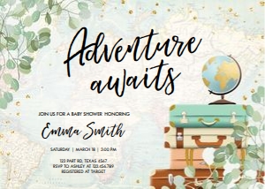 Baby Shower Invitation Adventure Awaits Eucalyptus 0030 design preview