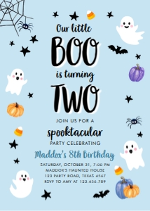 Birthday Invitation Halloween Ghost Blue Boo Two 0418 design preview