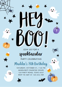 Birthday Invitation Halloween Ghost Blue Hey Boo 0418 design preview