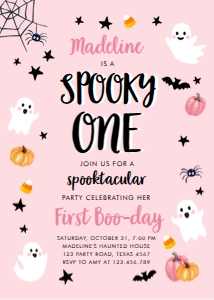 Birthday Invitation Halloween Spooky One Pink 0418 design preview