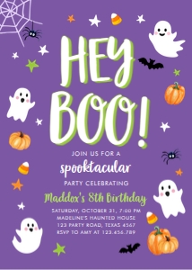Birthday Invitation Halloween Ghost Purple Hey Boo 0418 design preview