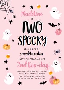 Birthday Invitation Halloween Two Spooky Pink 0418 design preview