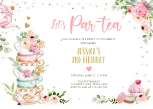 Birthday invitation Let's Par-tea Horizontal White V4 0349 design preview