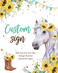 Custom Editable Sign White Horse Sunflowers 0408 design preview