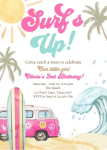 Invitation Birthday Surf's Up Girl 0433 design preview