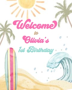 Welcome Sign Birthday Surf Big One Girl 0433 design preview